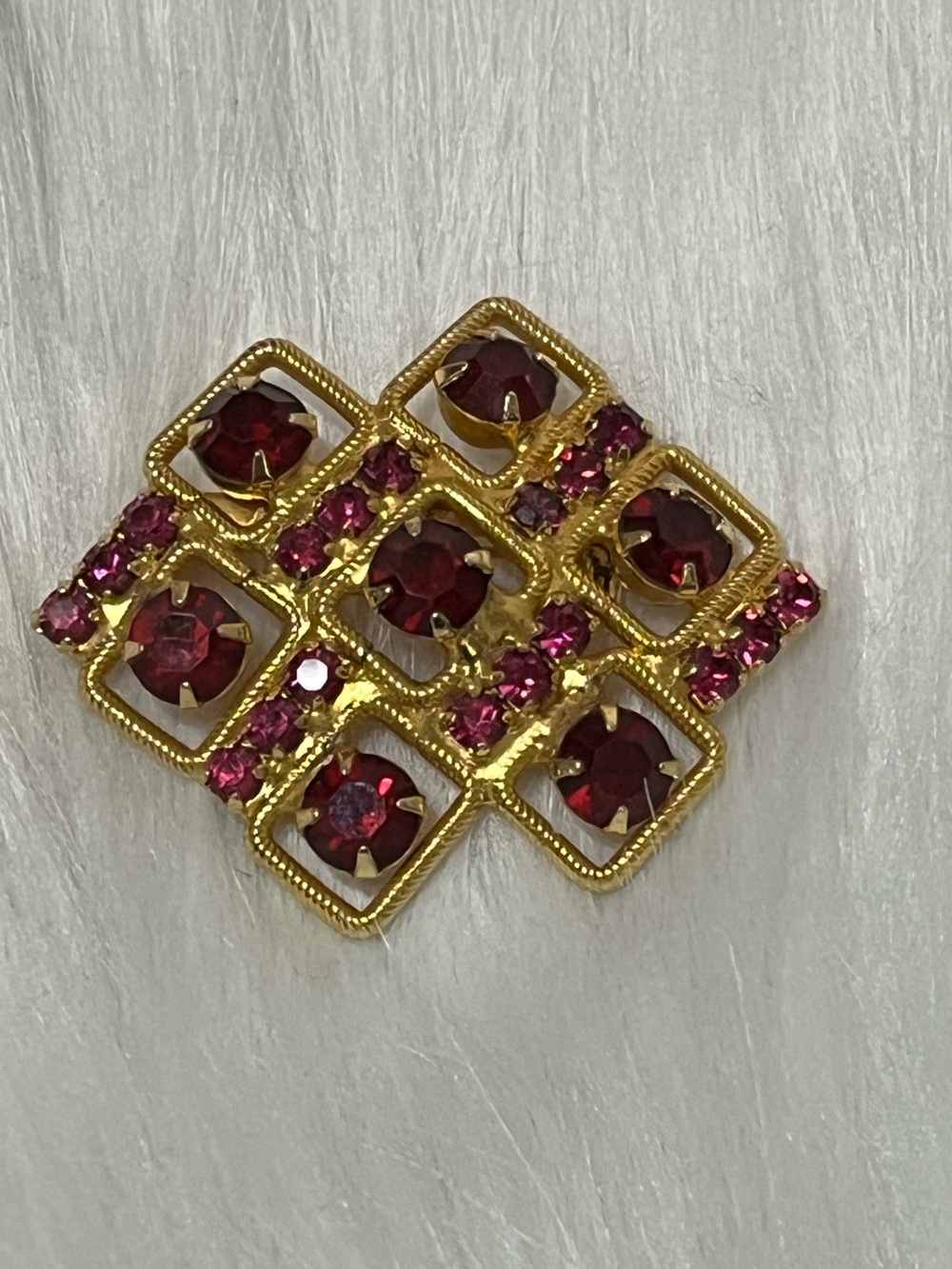 Vintage Deep Red Pink Rhinestones Brooch